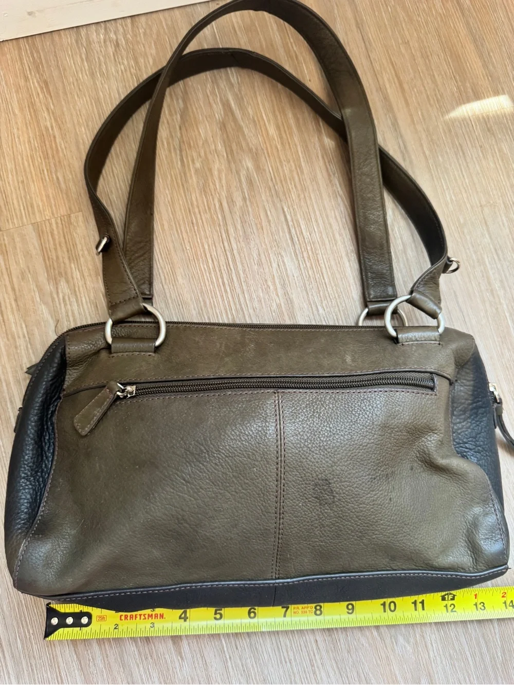Stone Mountain Leather Shoulder Bag Olive green Multi Pocket Zip Satchel Purse